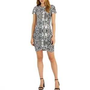 INC Snake Print Ruched Mini Dressq